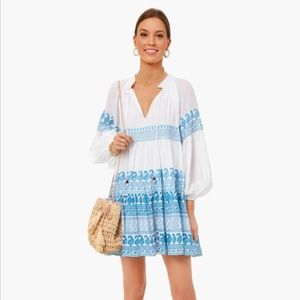 Oliphant Santorini Blue Balloon Sleeve Short Dress